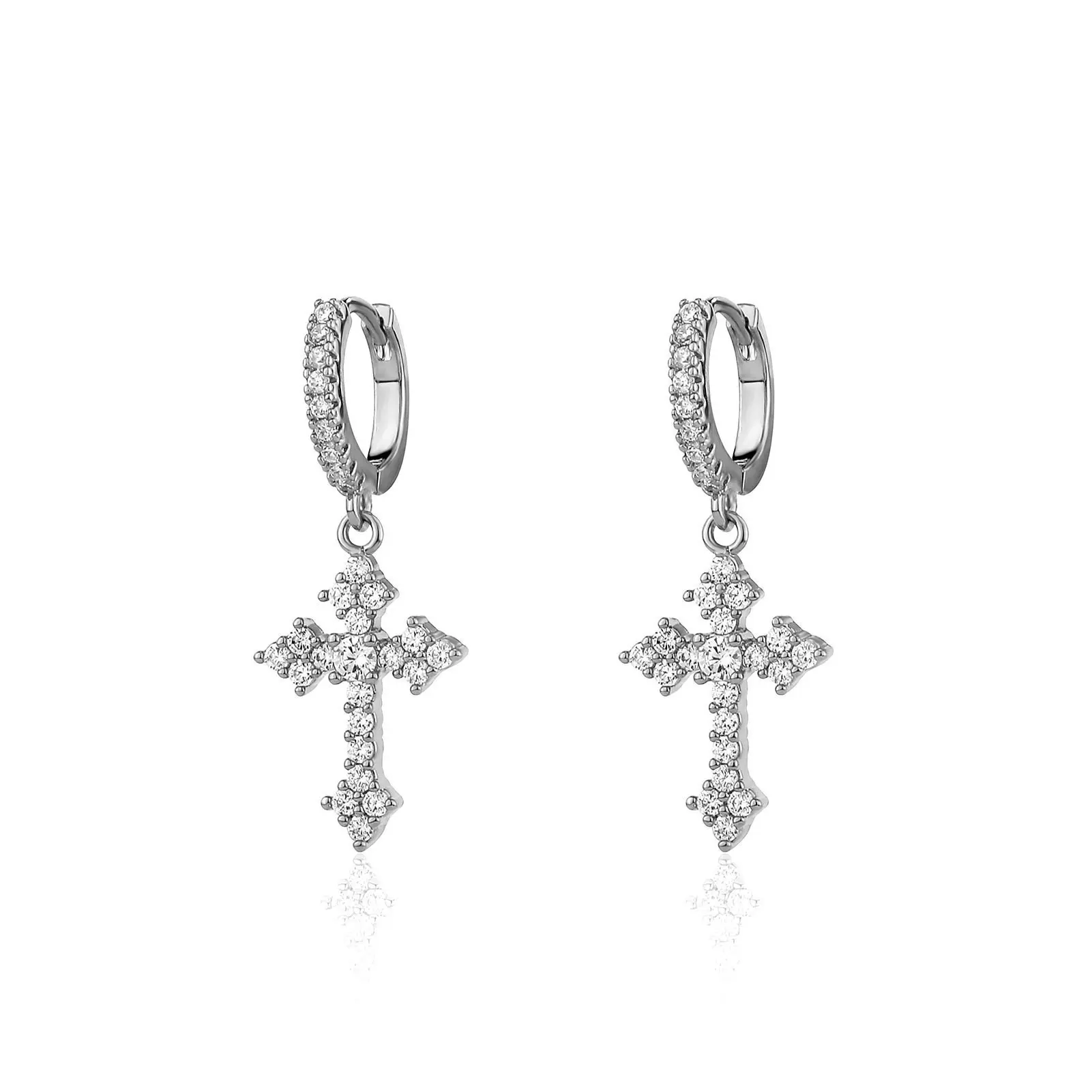 Small Rhombus Cross Earrings (Silver)