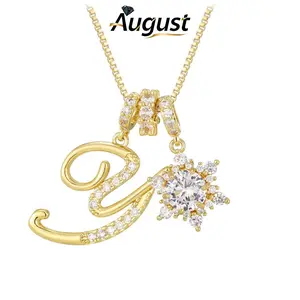 Snowflake Initial Necklace for Women, Dainty Cubic Zirconia Personalized Alphabet Detail Pendant, Birthday Anniversary Jewelry Gift