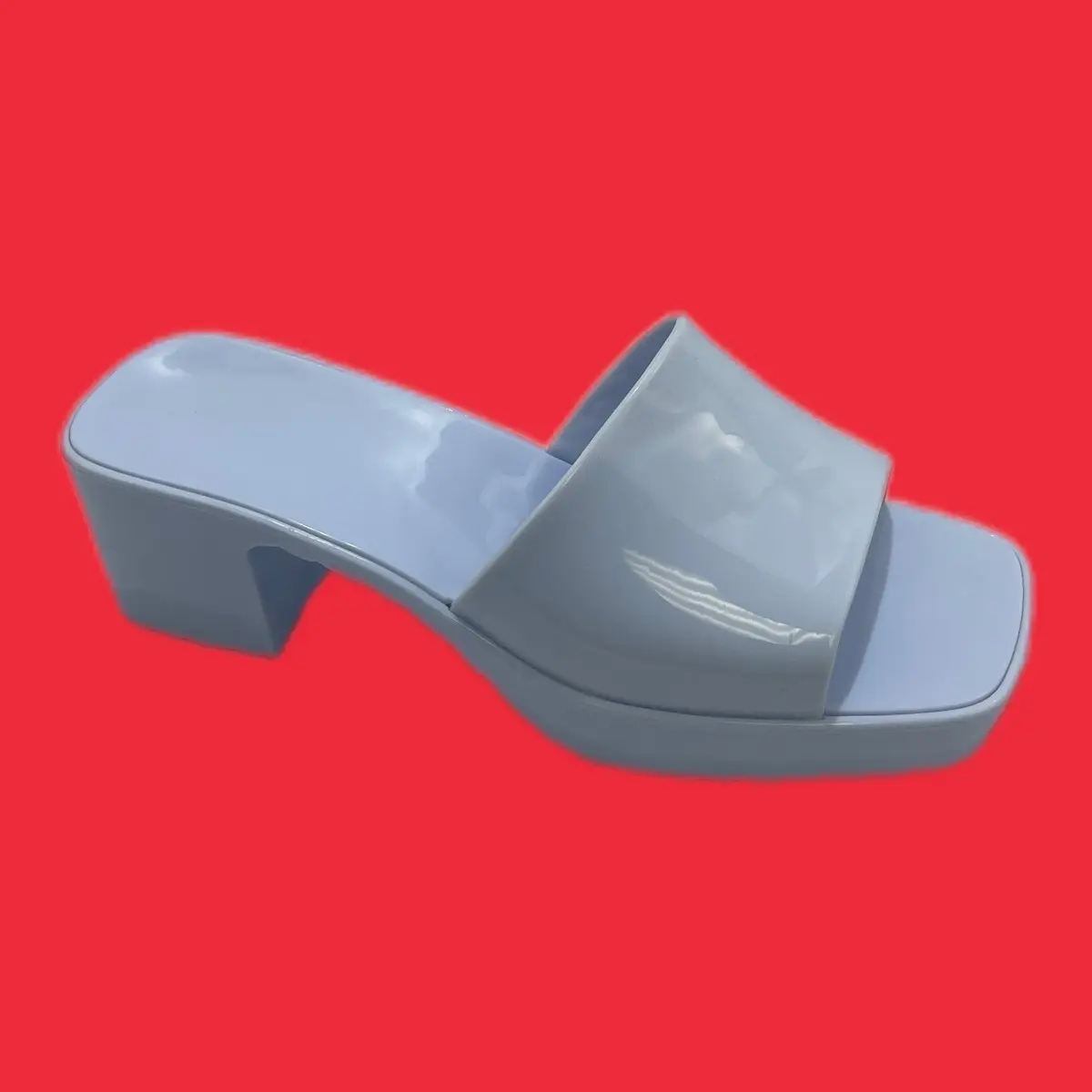 Women's Stylish Chunky Heel Mules - DS-55 Slip-On Open-Toe Wedge Heels Sandals, Buckle Accent, Lightweight Thick-Soled Sandals, Jelly Inner Shoes, Rubber Pedal, Comfortable Summer Going-Out Footwear, Lightweight Sandals