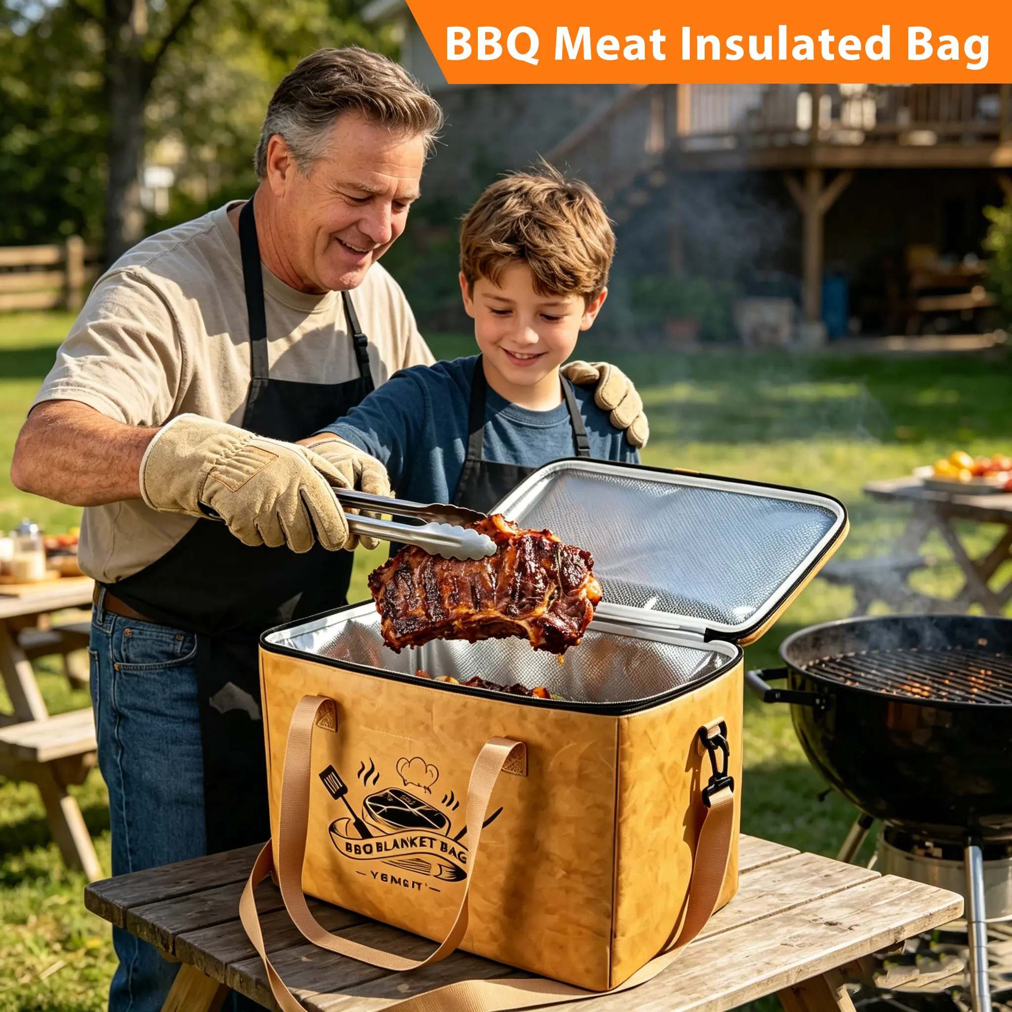 Insulated BBQ Meat Resting Bag, Leakproof Food Grade Thermal Cooler Bag with 2 Carrying Ways, Portable Steak Warmer Bag for Outdoor Barbecue, Camping, Picnic, Backyard Grilling Parties,Christmas Gifts,Father's Day Gifts,Birthday Gift for Men