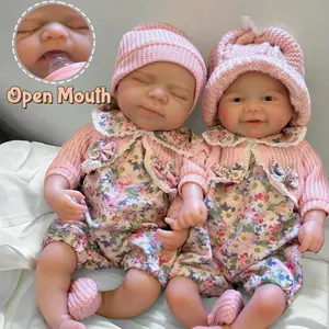 1PC / 2 Styles 13inch/33cm Open Eyes&Close Eyes Full Body Solid Silicone Bebe Reborn Girls with 3D Painted Skin Can Open Mouth Soft Touch Lifelike Realistic Newborn Dolls For Family's Gift