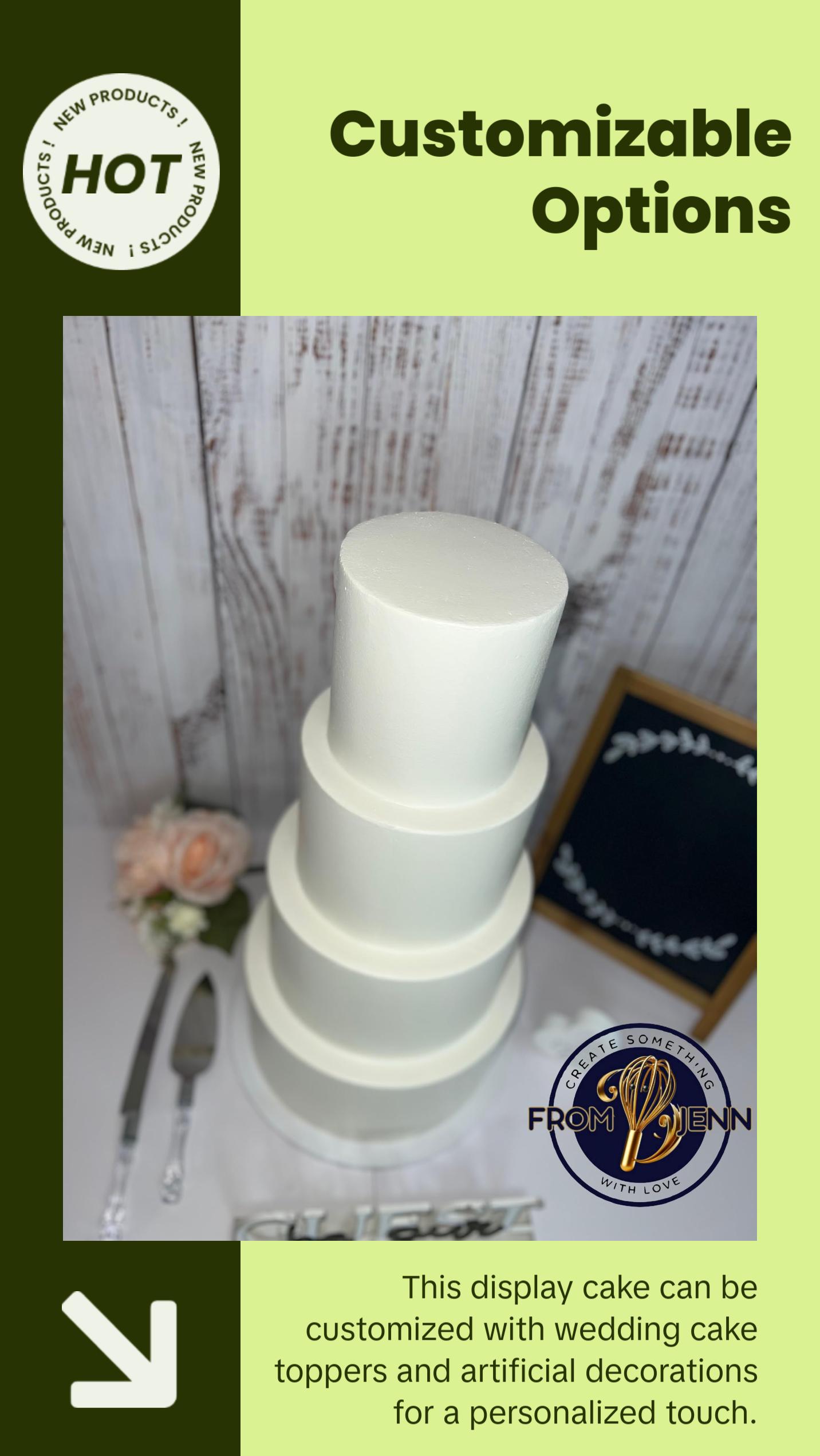FromJennWithLove 4 Tier Fake Cake for Weddings & Events, Ivory, Smooth Texture, Customizable