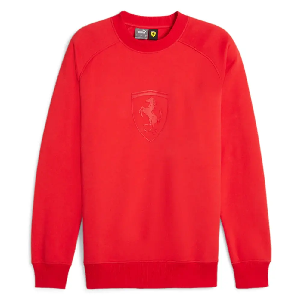 PUMA Mens Scuderia Ferrari Race Shield Logo Crew Neck Long Sleeve Sweatshirt Casual - Red