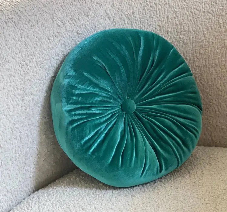 Round Velvet Pillow Vintage Teal for Elegant Home Decor 12" Diameter