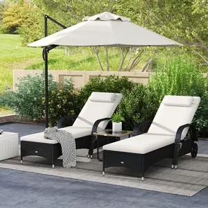 Outsunny Wicker Outdoor Chaise Lounge Chair, 5-Level Adjustable Backrest PE Rattan Pool Lounge Chair with Wheels, Cushion & Headrest