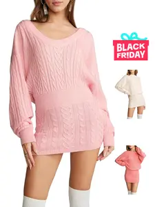 Womens Sweater Dress Casual Puff Sleeve Crewneck Cable Knit Loose Workout Fall Mini Dresses Bottom Coat