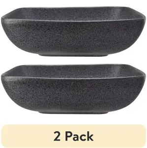 (2 pack) Dark Gray Square-Shaped Stoneware Dinner Bowl