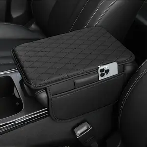 Car Center Console Armrest Pad, PU Leather Car Armrest Box Pad with Side Storage Bag, Universal Car Interior Accessories for Daily Use