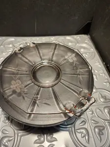 Depression Glass Nappy Dish   Wheel Cut Floral Design Octagon - Vintage