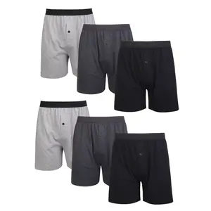 6 Pack Men's Boxer Brief Cotton Loose Fit Solid Color Boxers for Men Soft Breathable Plain Underwear with Button Fly Pouch Elastic Waist Menswear