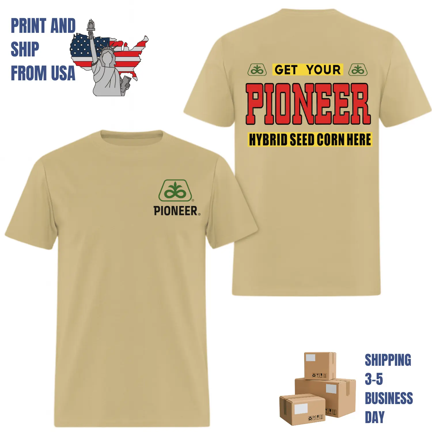 Pioneer Hybrid Seed Corn Farming T-Shirt, 2 Sides, classic agriculture workwear style, oversized t-shirt for men, farmer apparel, gift for corn growers