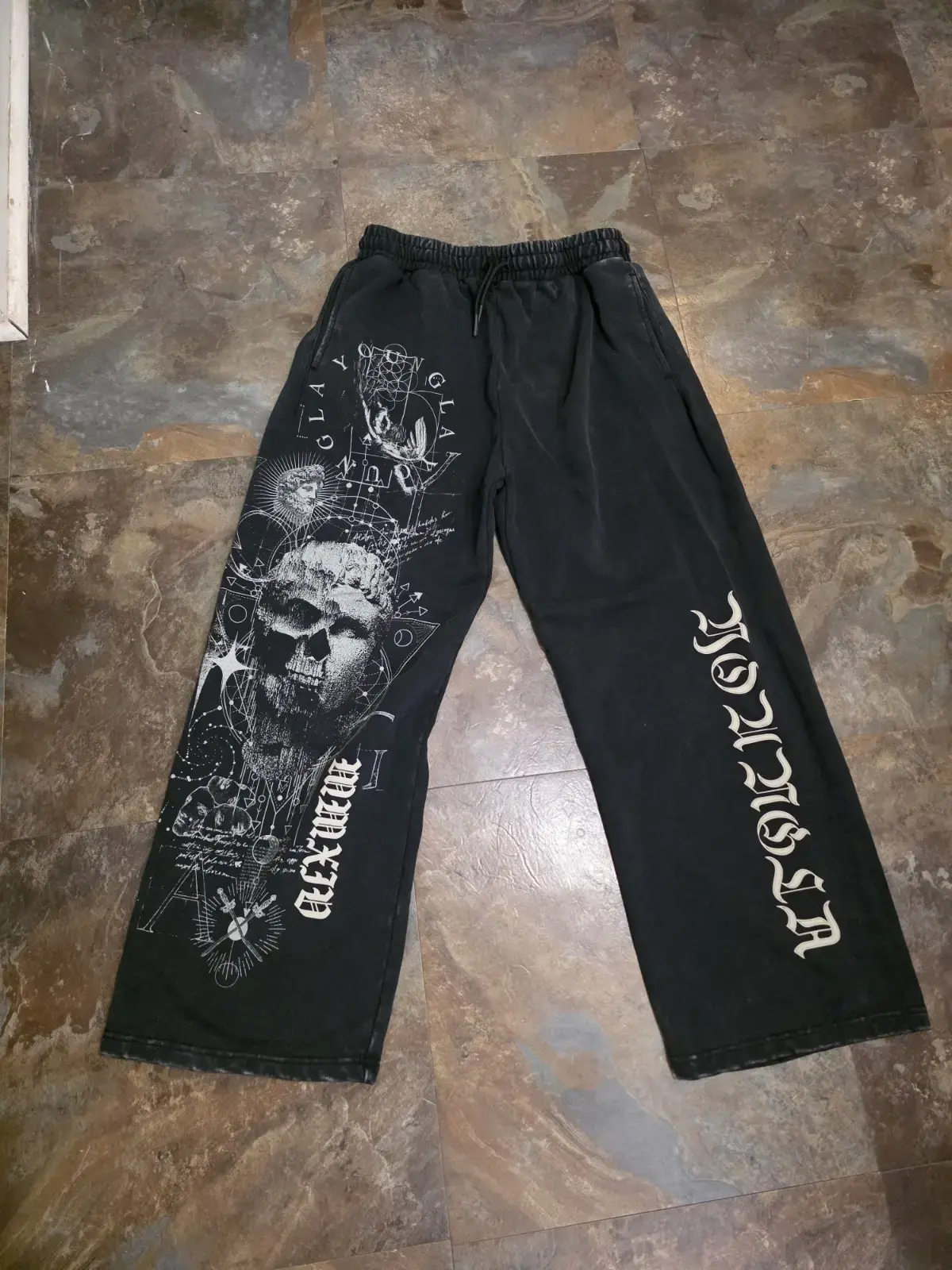 Men’s Oversized Yla Graphic Sweatpants Black Streetwear Anime Print Baggy Joggers