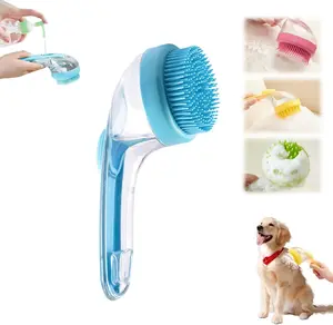 KLSMYHOKI 2 in 1 Pet Bath Brush with Built-in Shampoo Dispenser & Bubble Maker for Dog Cat Grooming Ergonomic Handle for Long Short Hair Showering