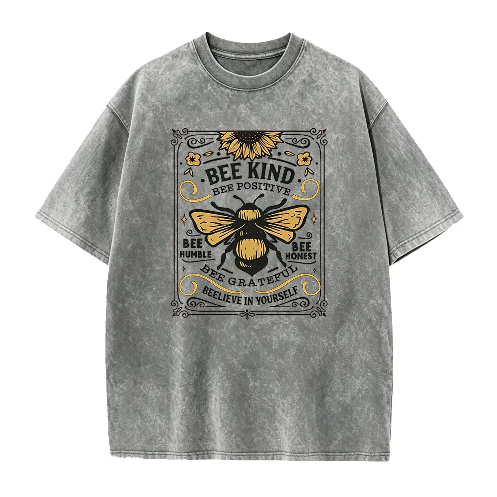 Women's Bee Kind Bee Positive Bee Print T-Shirt - Short Sleeve Casual Round Neck Top with Bumblebee & Honeycomb Design, Brown & Golden Bee Motif for Spring Summer Fall, Machine Washable Casual Attire, Beekeeper Inspired Apparel
