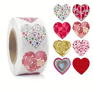500pcs Valentine Heart Stickers Vibrant Design Romantic Wedding Decoration Adhesive Labels, 1 Roll 500 Pieces Love Gift Box Stickers Gift Wrapping, Perfect for Gifts, Self Adhesive Stickers