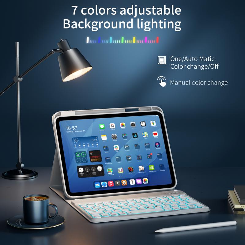 Kenke Backlit Magnetic Bluetooth Keyboard Case Foldable Multi-Angle Cover with Pencil Holder Color Options For iPad (A16)11th/10th Gen11/10.9''2025/2022,iPad Air11''M3/M2 2025/2024,Air5th/4th Gen10.9''2022/2020