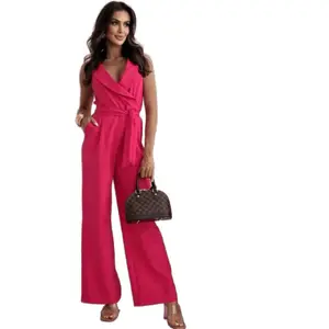 One-piece Trousers - High-Waist Sleeveless Jumpsuit for Summer Casual Wear in White, Black, Red, Khaki - Polyester Material, Full-length, Non-stretch, Versatile for Professional & Casual Settings
