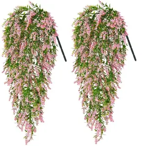 Lavender Wall Hanging Basket Vine Decorative Plant Garland, Realistic Greenery for Living Room Porch Outdoor Decoration Artificial Lavender Plant, Artificial Hanging Flowers