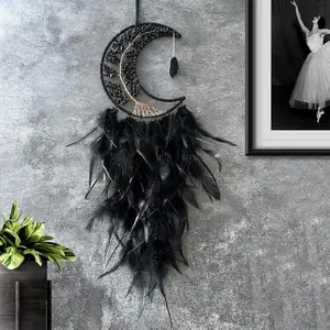 Moon Dream Catchers with Chakra   Stone,  Tree Life Dream Catchers Wall Hangings Room Decor (Black)