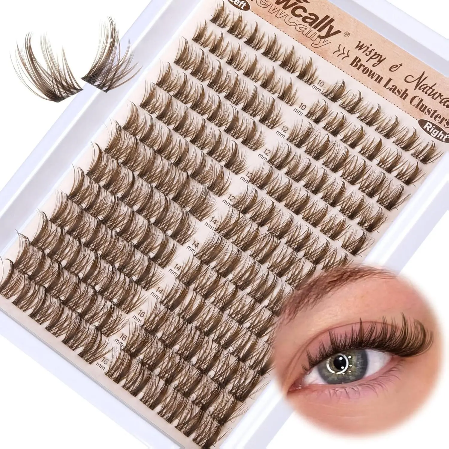 Brown Cluster Lashes Wispy Eyelash Clusters Spiky Brown Lash Extension Natural Look CD-curly Cluster Eyelash Extension 10-16MM Individual Lashes by Newcally