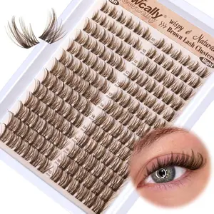 Brown Cluster Lashes Wispy Eyelash Clusters Spiky Brown Lash Extension Natural Look CD-curly Cluster Eyelash Extension 10-16MM Individual Lashes by Newcally