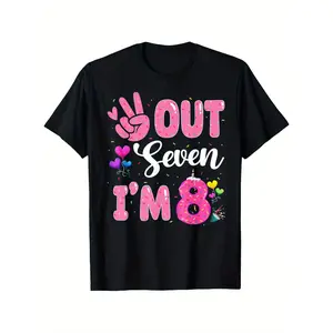 1/Peace Out Seven I'm 8 Doughnut Happy 8th Birthday Girl Boys Girls T-ShirtKids Boys Girls Trendy Cotton Tops Short Sleeve, Street Style Short Sleeve Tee, Comfort Tee, Casual Summer Tee, Must-have Fashionable Tee