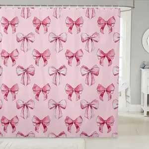 Watercolor Bows Shower Curtain,72"x72" Pink Bow Ribbon Bathroom Curtain Set,Cute Princess Themed Bath Curtain Accessories Home Goods Pastel Washable