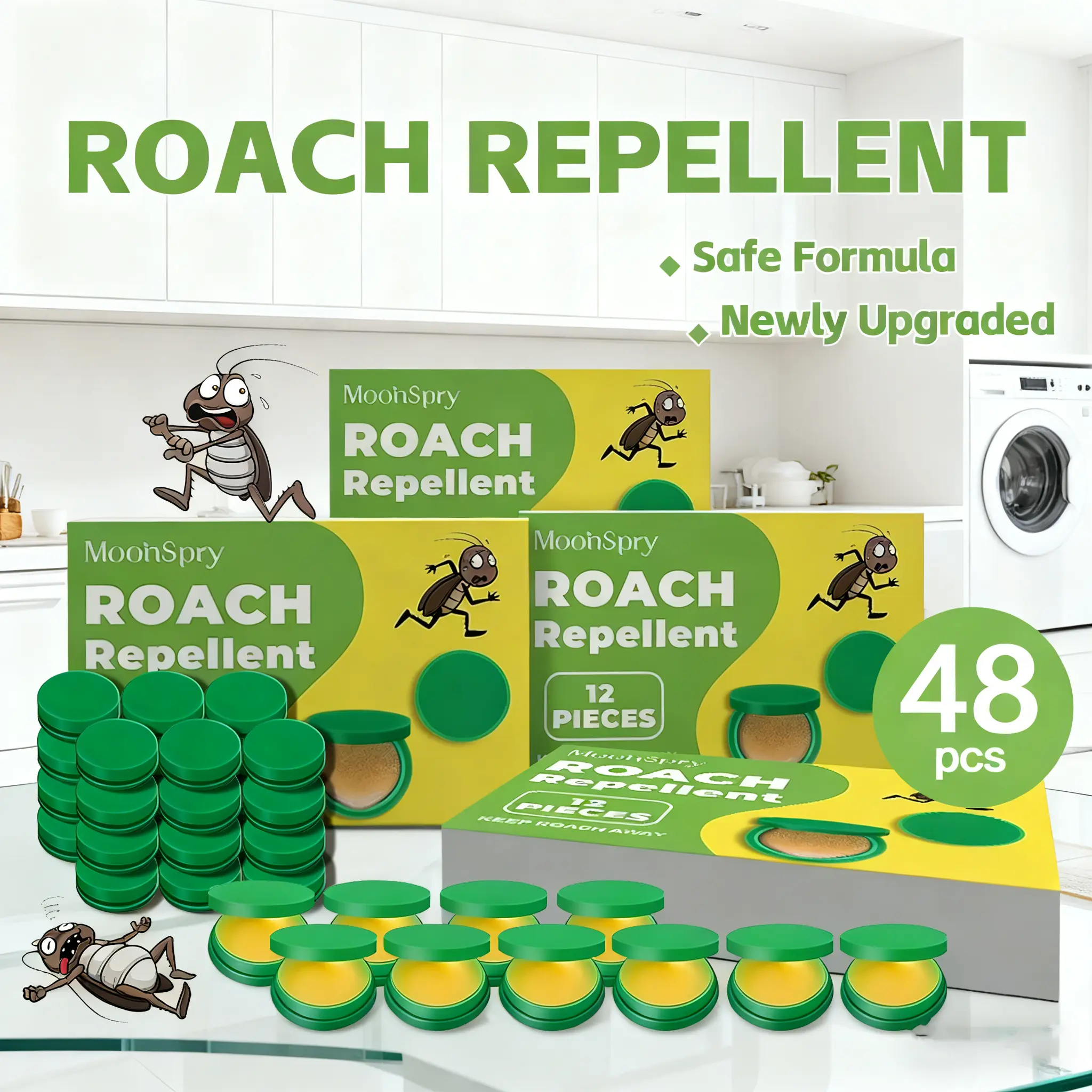 MoonSpry Roach Control Kit - Powerful Cockroach Gel Bait, Rodent Repellent Pouches, Long-Lasting Indoor & Outdoor Pest Control for Home Dormitory Kitchen Use