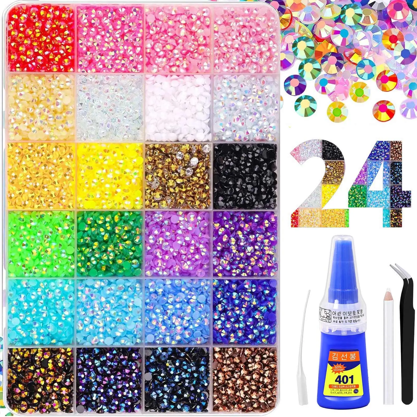 10000Pcs Resin Jelly Rhinestones for Bedazzling, Multicolor 3mm Flatback Gems for Diamond Art, Bedazzler Kit with 1Pc 20g 401 Jewelry Glue for Bedazzle Thing Crafting Book Nail Art, Cyanoacrylate Glue