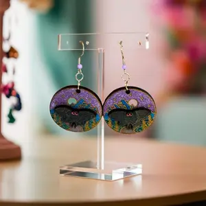 Mothman Earrings: Laser Cut Wood, Purple Mountain Fantasy