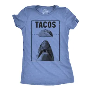 Womens Tacos Shark T Shirt Funny Jaws Tee for Ladies Funny Womens T Shirts Cute Vintage Fashion Casual Ladies T-Shirt Gift Cinco De Mayo Tops for Women Funny Shark Top Women's Novelty Tees Light Blue