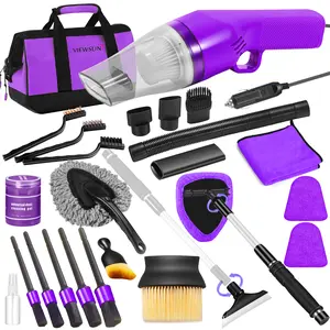 【mothersdaygift】Viewsun 17PCS Car Cleaning Kit, Car Interior Detailing Kit with Purple High Power Handheld Vacuum, Detailing Brush Set, Windshield Cleaner, Cleaning Gel, Complete Auto Accessories for Women, Summervibes