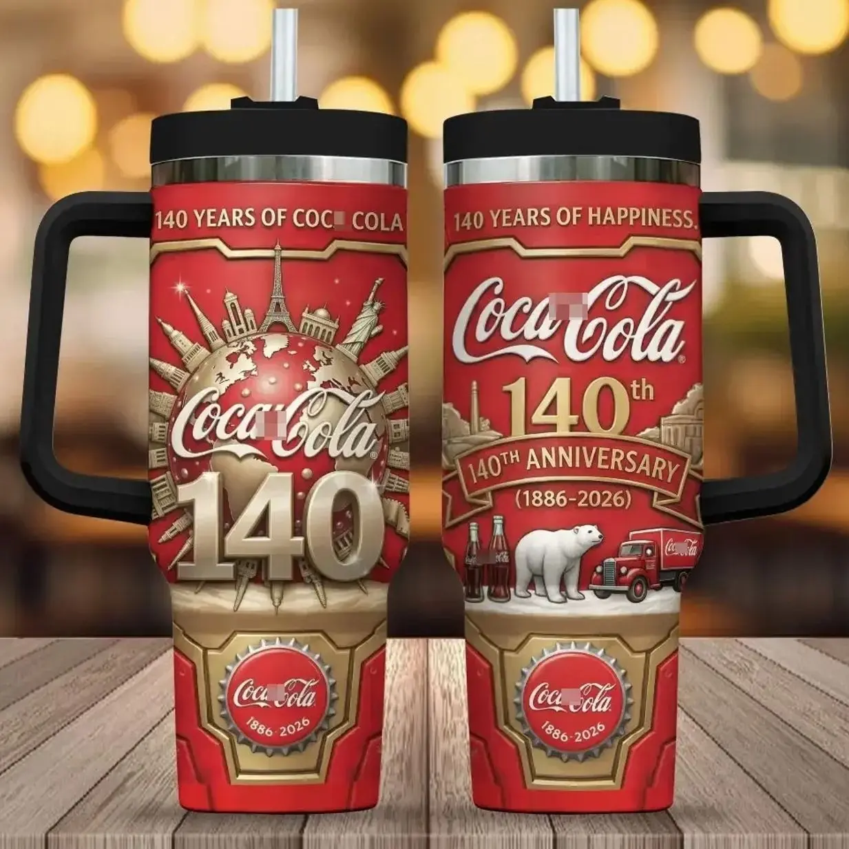 Limited Edition Coca-cola 140th Anniversary Tumbler (1886-2026), 40oz Red Insulated Travel Mug With Handle & Straw, Vintage Polar Bear Graphic Coke Collector Cup, Classic Soda Lover Gift, Gift For Coca Cola Fans, New Flasks 2026