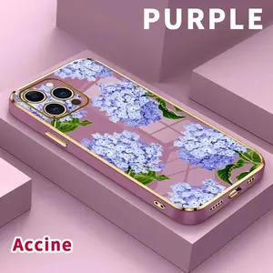 Electroplated TPU Phone Case for iPhone 17 15 Pro Max 16 14 Plus 13 12 11 Lavender Hydrangea Grace Pattern Classic Straight Design Scratch Resistant Softcase