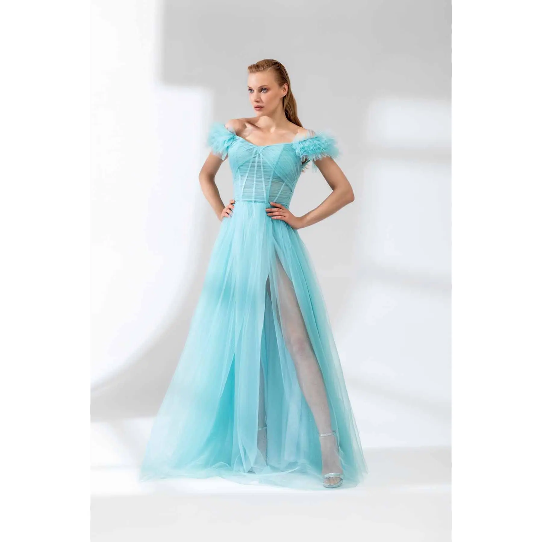 Diala Turquoise Tulle Gown