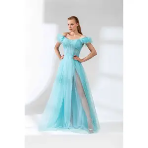 Diala Turquoise Tulle Gown