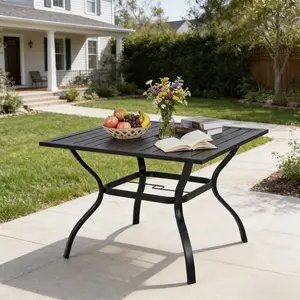 Viral 37" Square Metal Patio Dining Table | Durable Rust-Resistant Steel Slat Outdoor Bistro Table with Center Umbrella Hole, Weatherproof Backyard Garden Furniture Seats 4 for Porch Deck Poolside