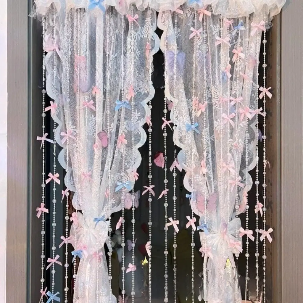 7-meter drapey bead curtain + 40 pink and blue bow