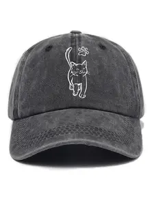 Cute Cat Embroidery Baseball Cap, Casual Outdoor Sports Hat for Men & Women, Fashion Accessories for Daily Wear, Embroidered Snapback Cap