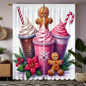 2pcs Curtain Panels - Christmas Window Drapes with Gingerbread Men