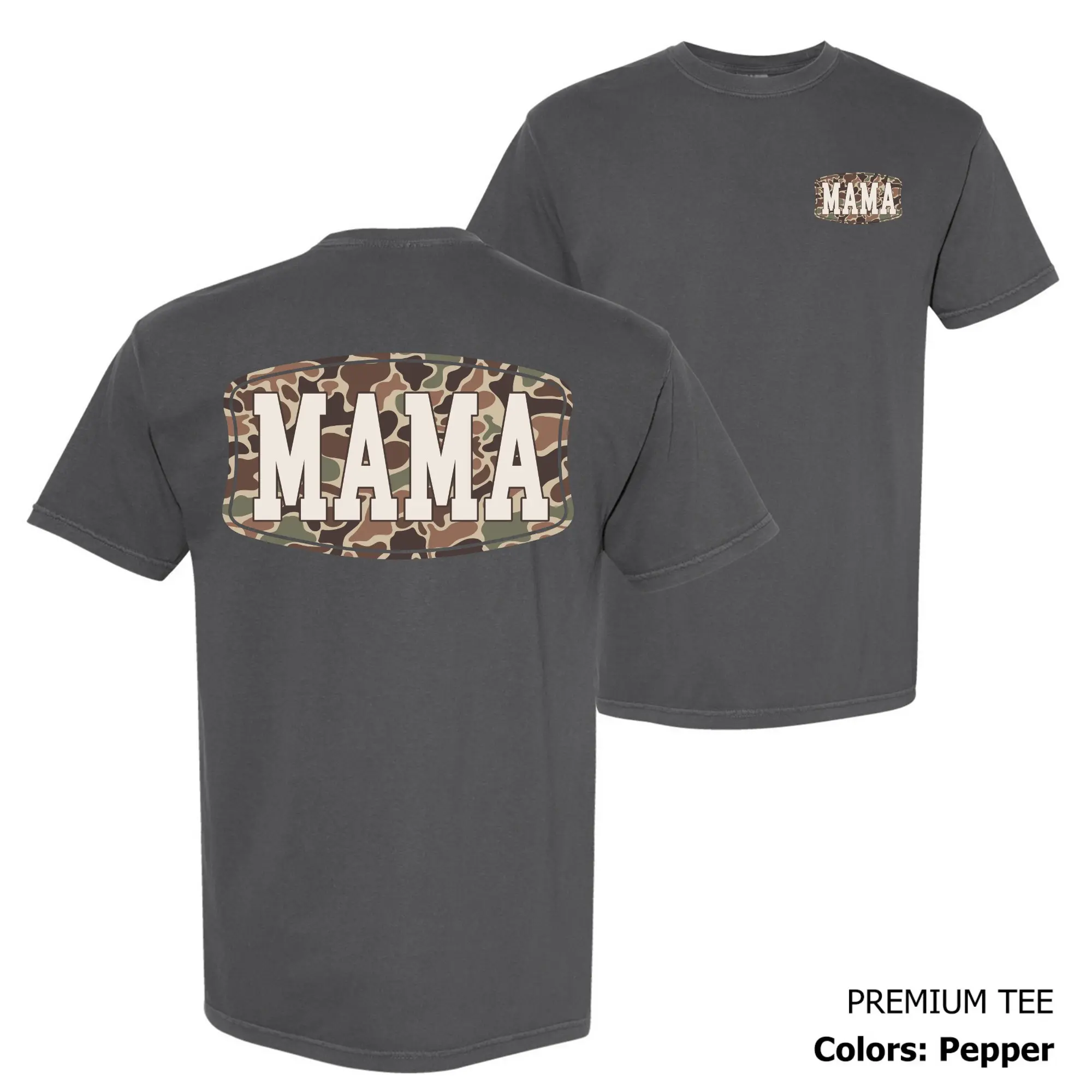 Mama Camo Badge T-Shirt, Double-Sided Graphic Tee, Perfect for Outdoor and Casual Wear, Womenswear Tops, Gift for Mom