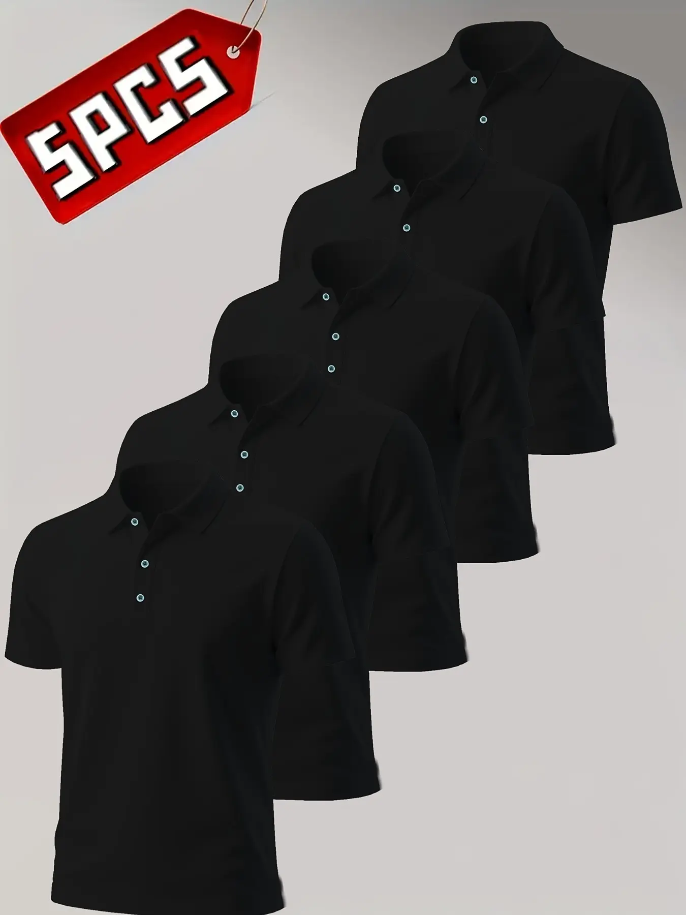5-Pack Men's Collared Polo Shirts Quick-Dry Button, Comfortable Breathable Collar Short Sleeve T-Shirts, Classic, Outdoor Golf Tennis Clothes, Casual Business Wear Top