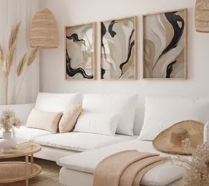 Abstract Print Set of 3 Poster, Black Beige Wall Art, Neutral Gallery Wall Set