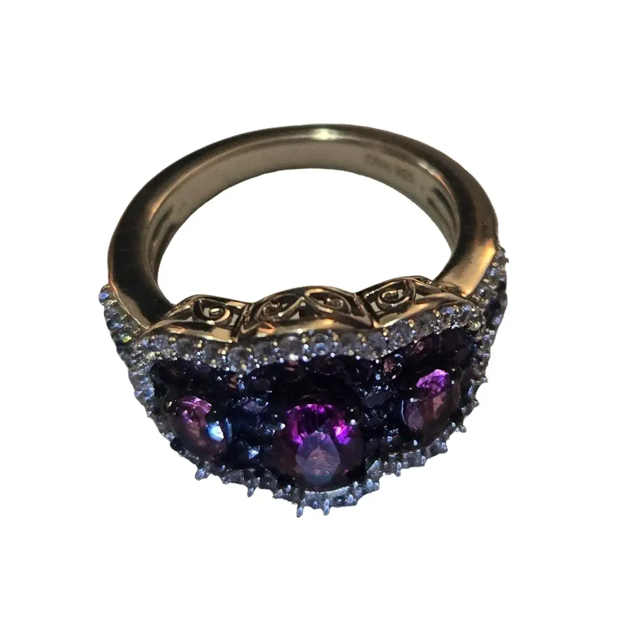 Rubellite & White Zircon Trilogy Ring 1.85ctw | Rhodium Over Sterling Silver | Size 5