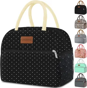 Lunch Bag Women,Lunch Box LunchBag for Women Adult Men, Small Leakproof Cute Lunch Tote Large Capacity Reusable Insulated Cooler Lunch Container for Work/Office/Picnic/Travel-Black Polka Dot