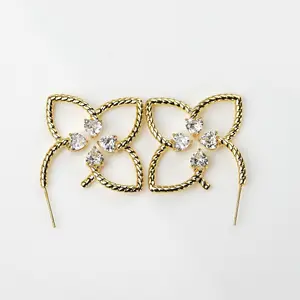 Minimalist Open Butterfly Earrings, Gold Tone with Clear Cubic Zirconia