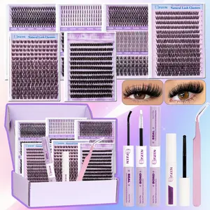 7 Styles Lash Clusters Kit,30D&40D&60D&80D& Wispy&Manga&Spiky Styles 1 Set Mixed Length Individval Eyelash Extensions Kit,Self Grafting False Eyelashes with Tweezers&Glue&Remover,Prefessional Eye Makeup Accessories for Women