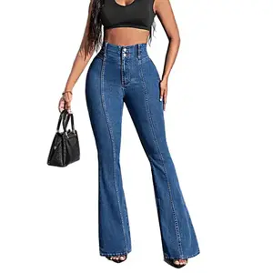 Women's New Front and Back Spliced High-Waisted Slimming Stretch Mid-Waist Flared Jeans