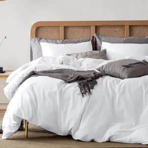 King Size Cotton Duvet Cover, 100% Washed Linen Feel, Breathable, Super Comfortable, 3-Piece White, Long-Lasting, Easy Care, Farmhouse Style Comforter Cover