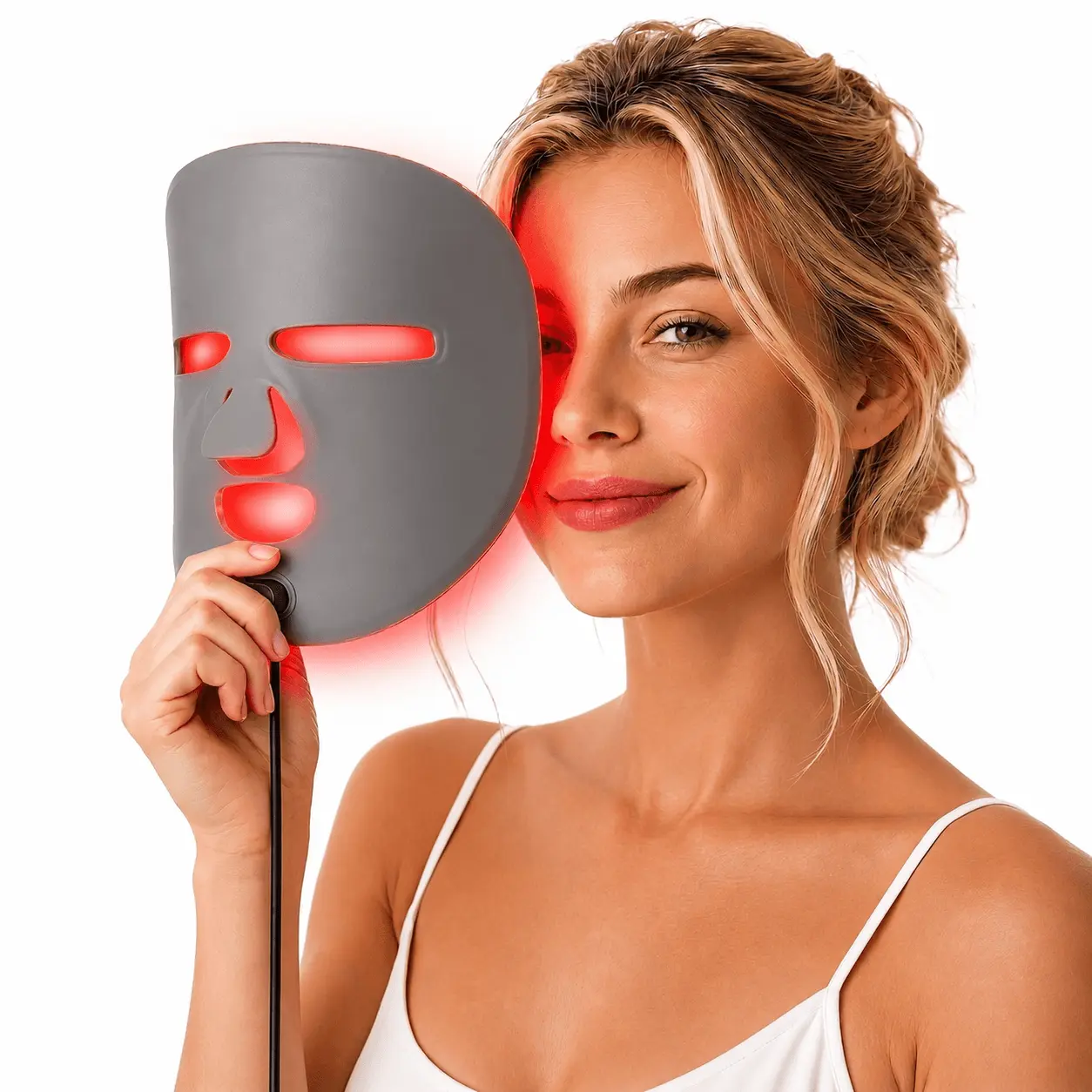 LED Light Therapy Mask - 4-Mode Facial Skin Care Device with Face Shape Fit, Soft Lycra & Built-in Li-ion for Improved Skin Tone (Beauty & Personal Care Facial Appliance), Gentle, Batteries, Adults
